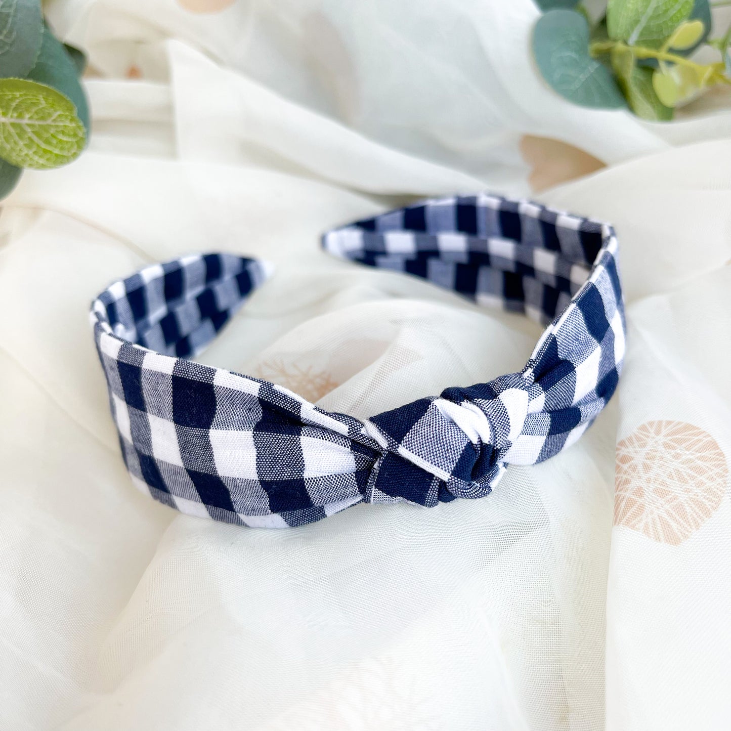 Navy Gingham MINI Knot Headband