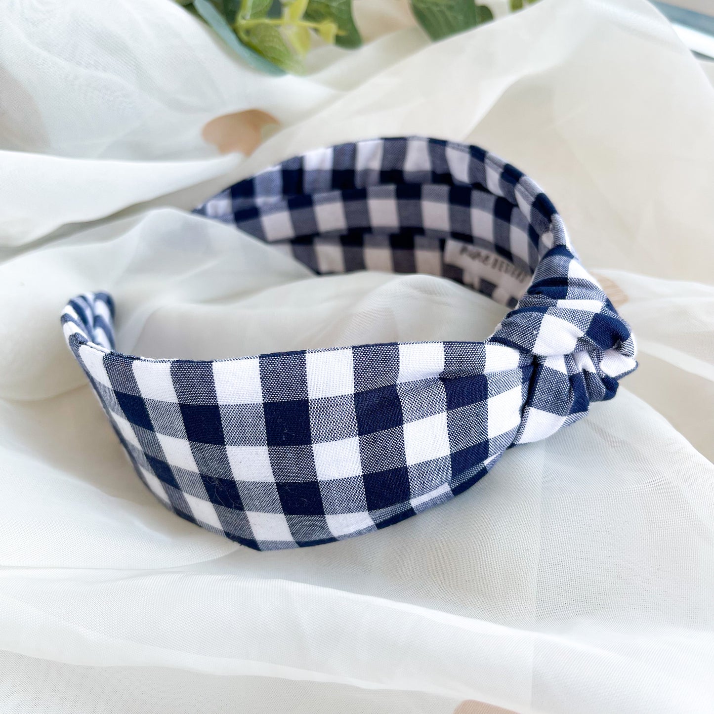 Navy Gingham Knot Headband