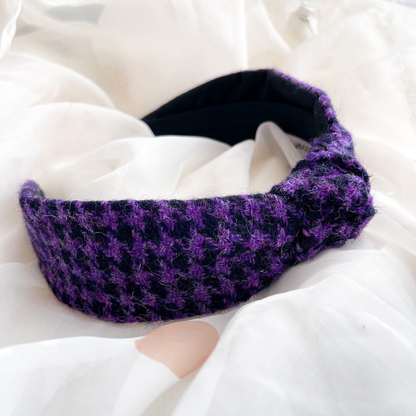 Purple Houndstooth Tweed Knot Headband