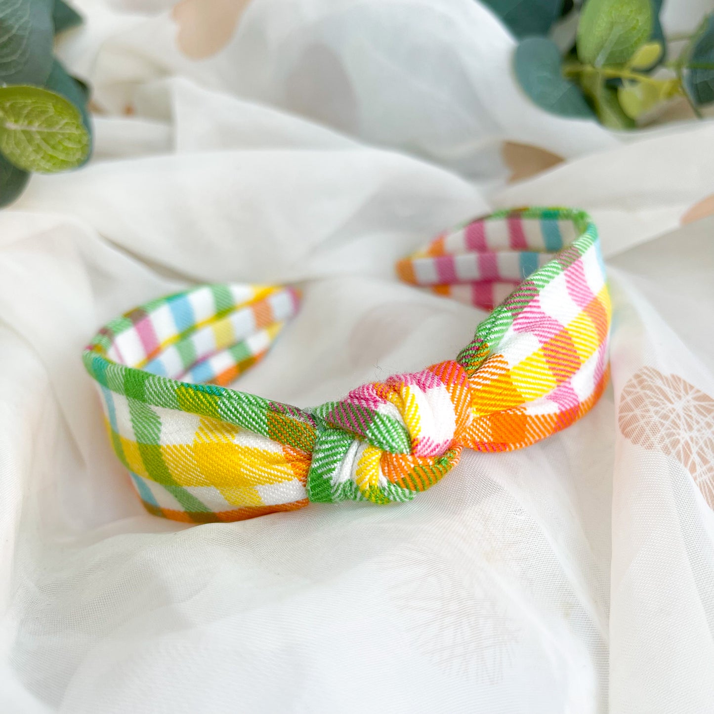 Colourful Gingham MINI Knot Headband