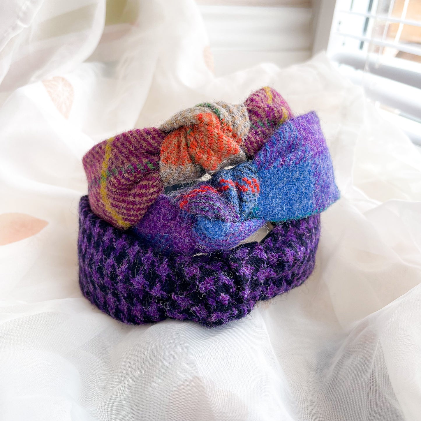 Purple Check Tweed Knot Headband