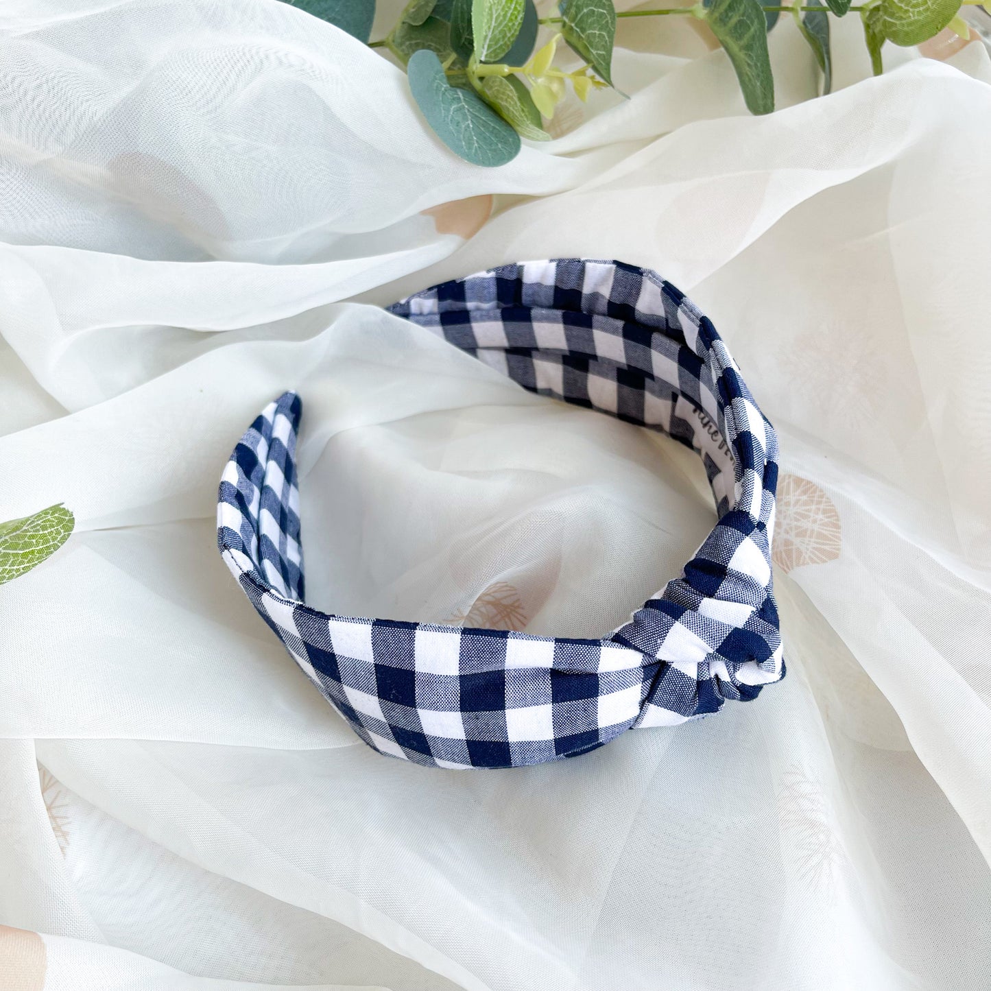 Navy Gingham Knot Headband