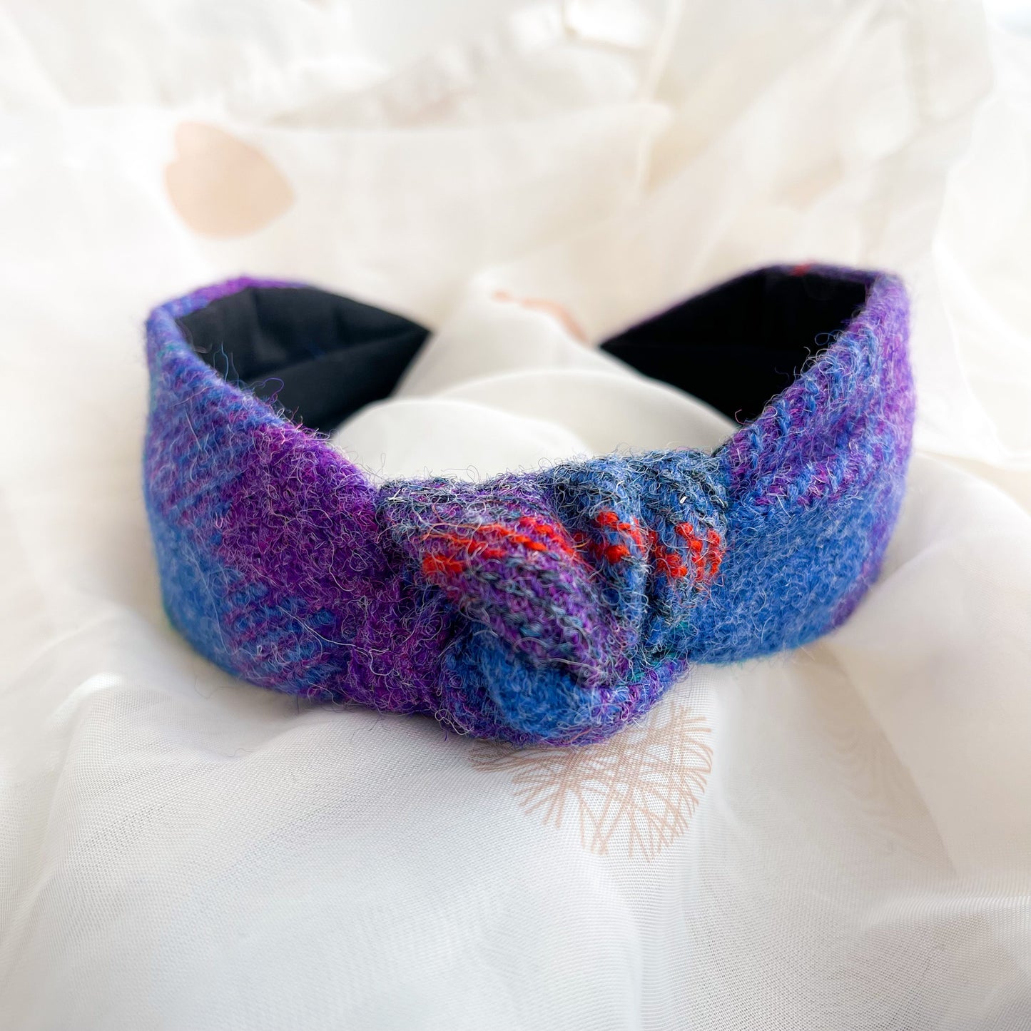 Purple Check Tweed Knot Headband