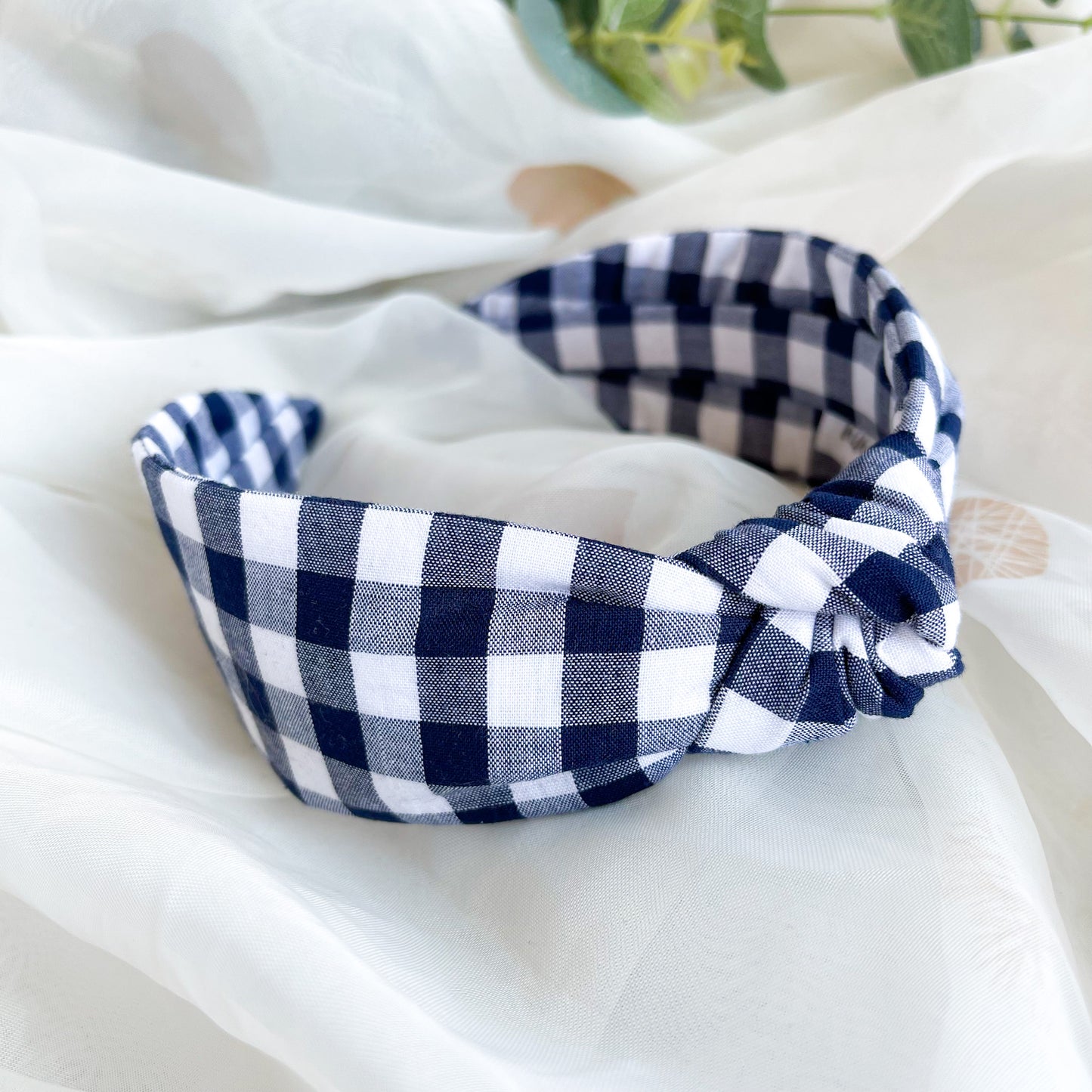 Navy Gingham Knot Headband