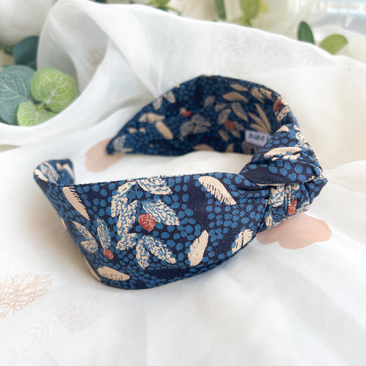 Navy Floral Print Knot Headband