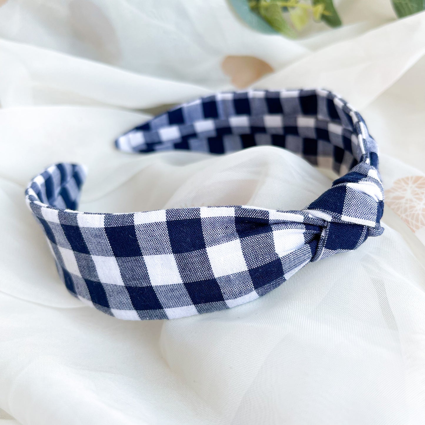 Navy Gingham MINI Knot Headband