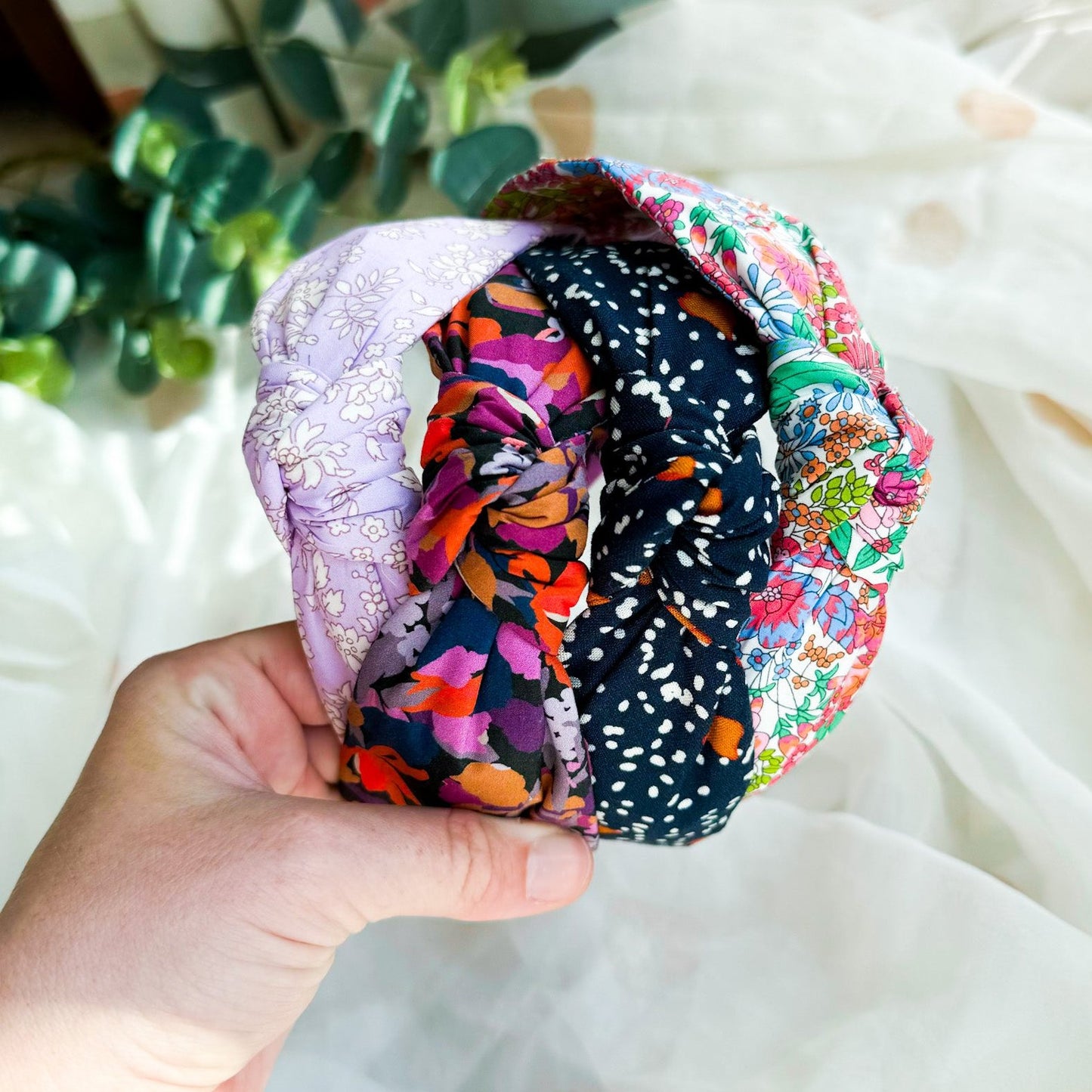 Navy and Orange Spot Knot Headband