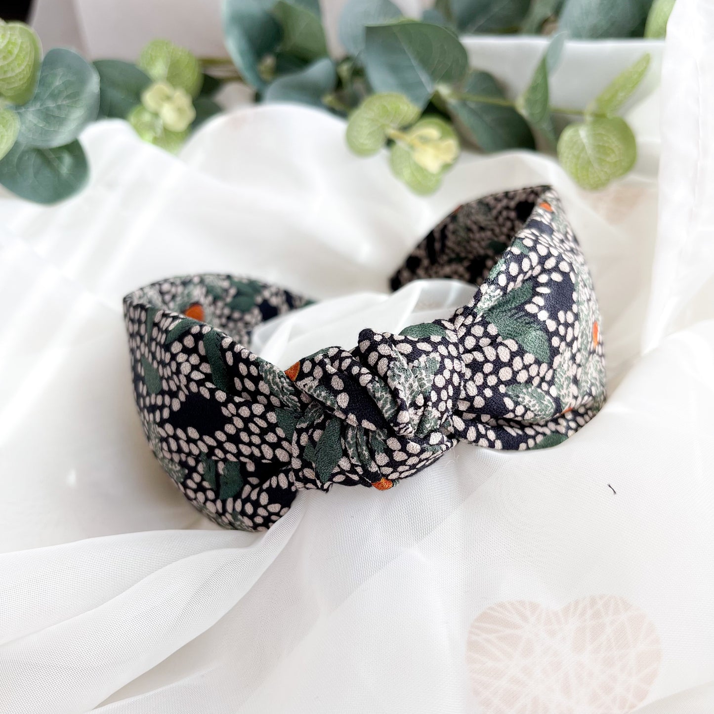 Navy and White Spot Knot Headband