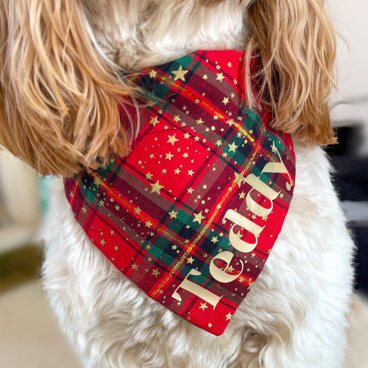 Christmas Personalised Tartan Dog Bandana