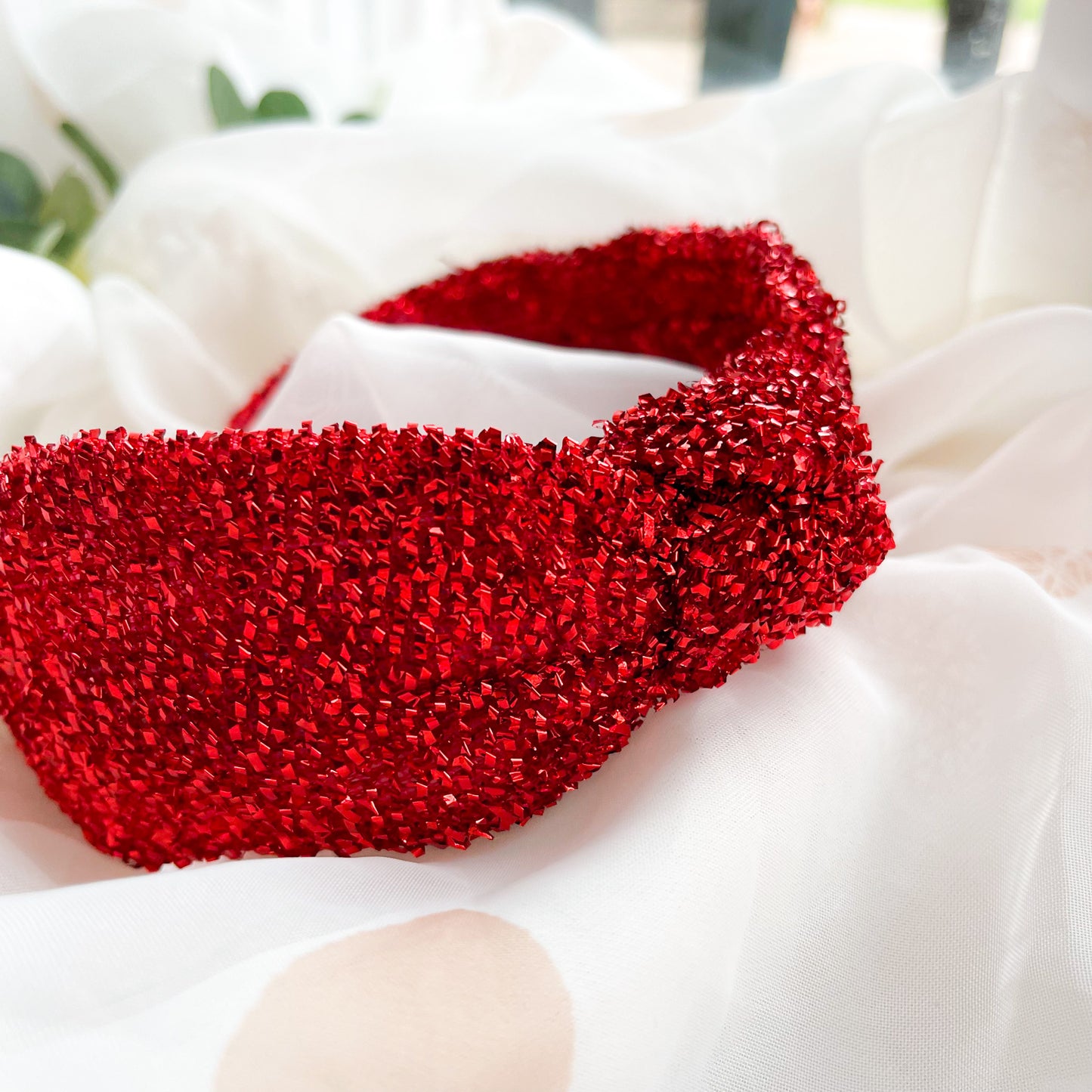 Red Tinsel Knot Headband