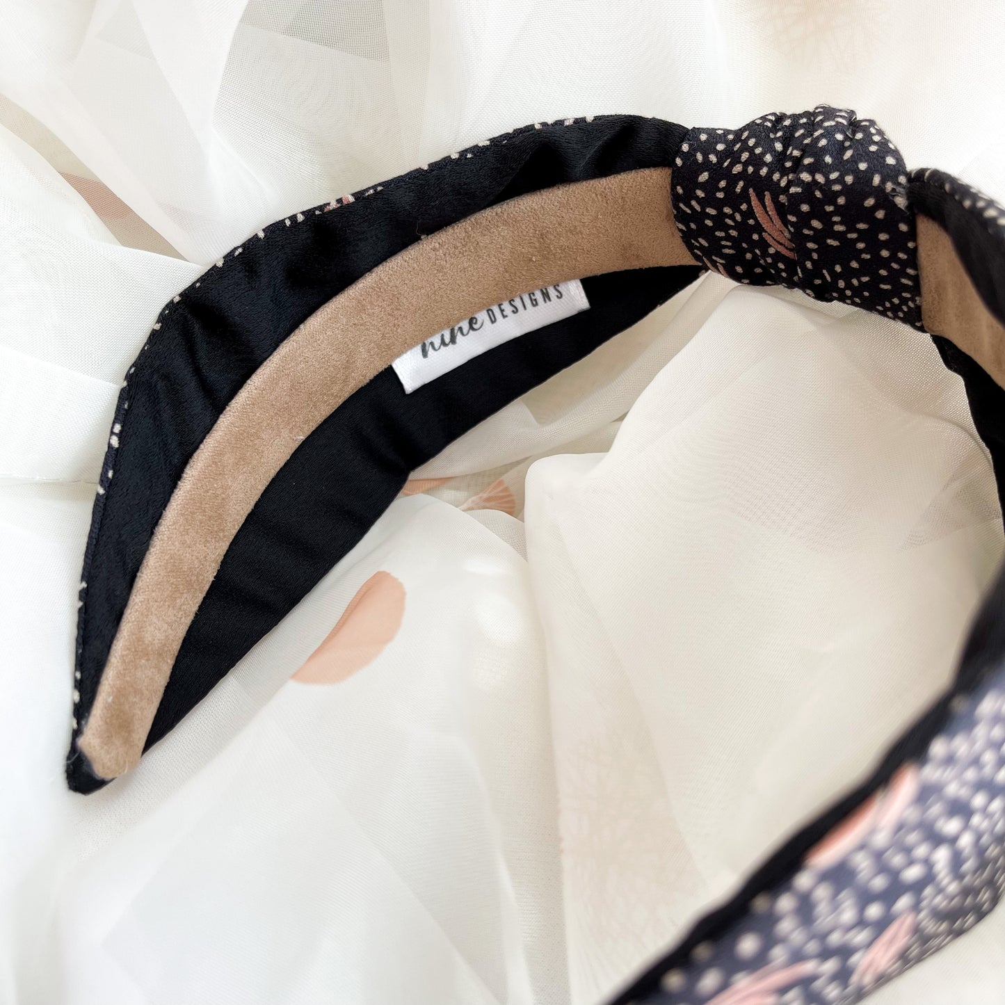 Navy Spot Satin Lined Knot Headband