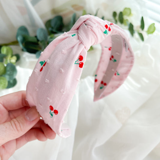 Pink Cherry Print Knot Headband