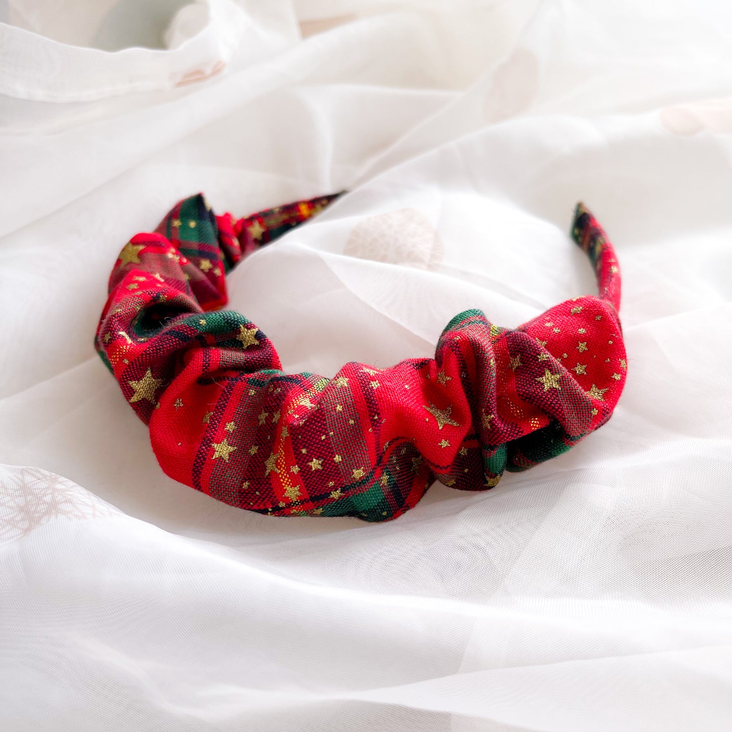 Red Tartan Ruched Headband