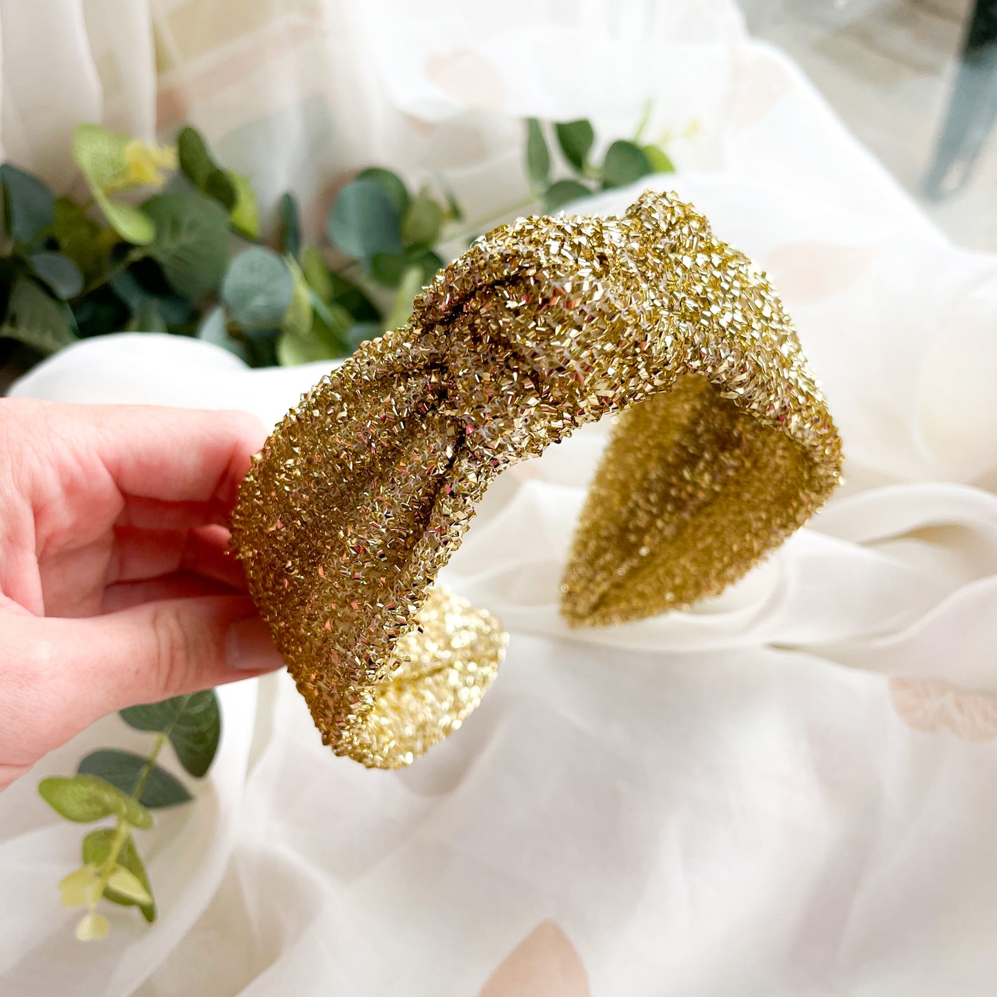 Gold Tinsel Knot Headband