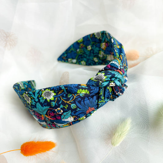 Strawberry Thief Blue Liberty of London Print Knot Headband