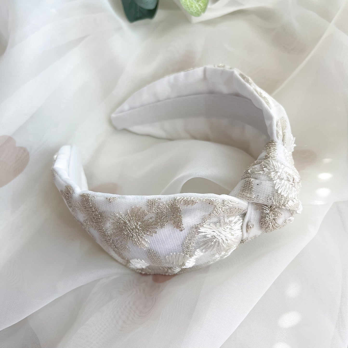 Embroidered Satin Lined Knot Headband