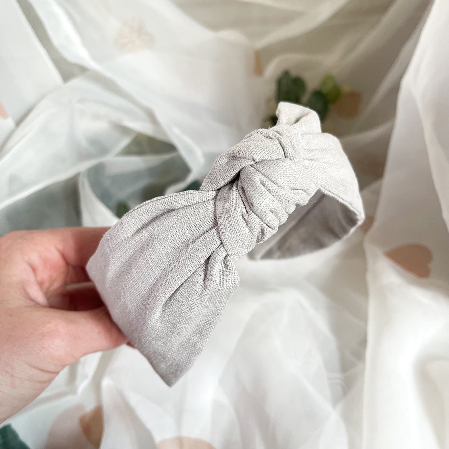 Taupe Linen Knot Headband