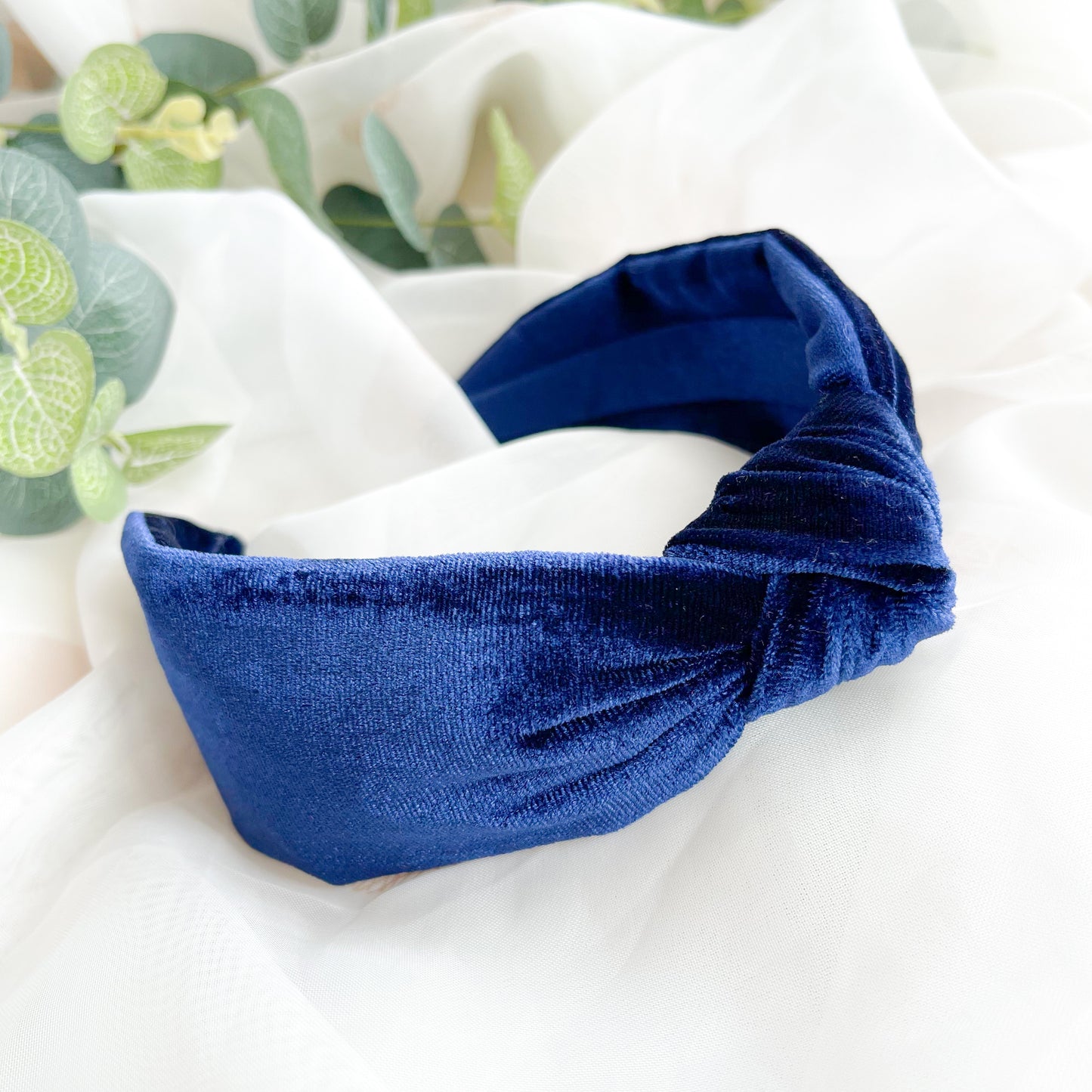 Navy Blue Velvet Knot Headband