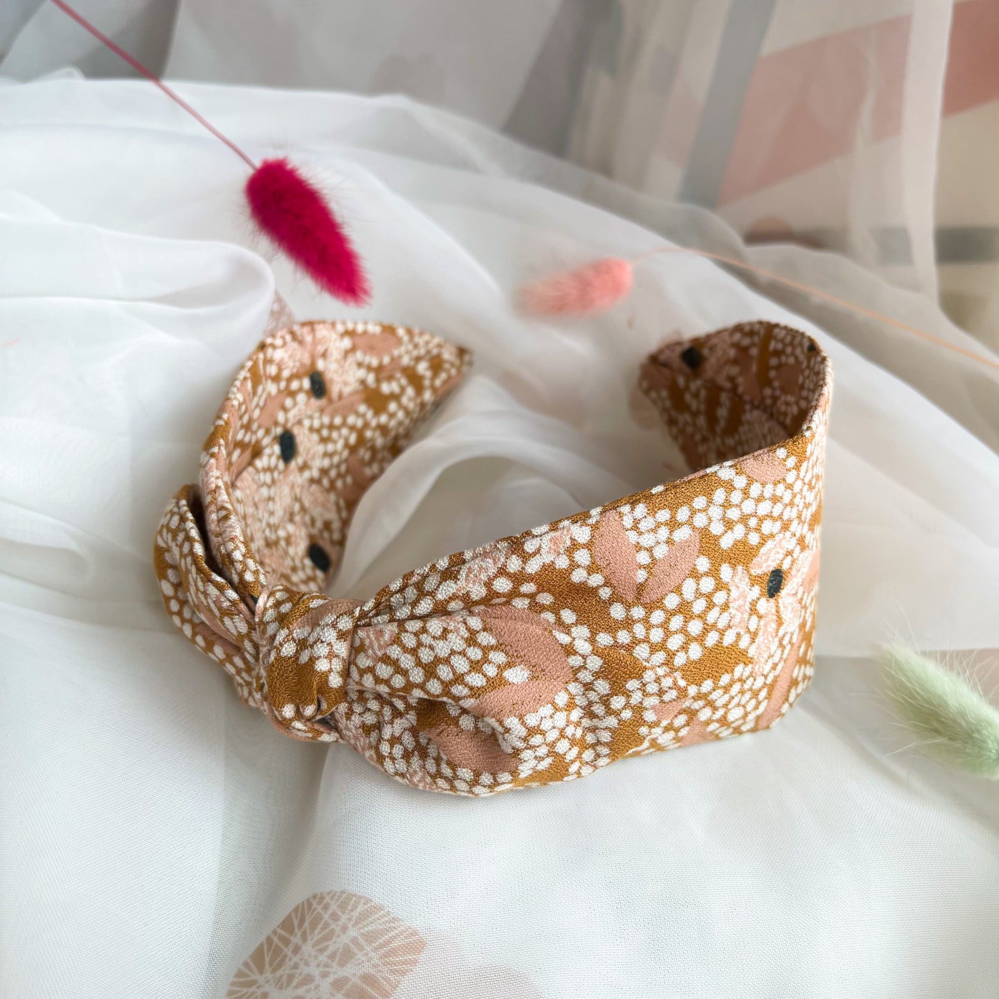 Mustard Spotty Side Bow Headband