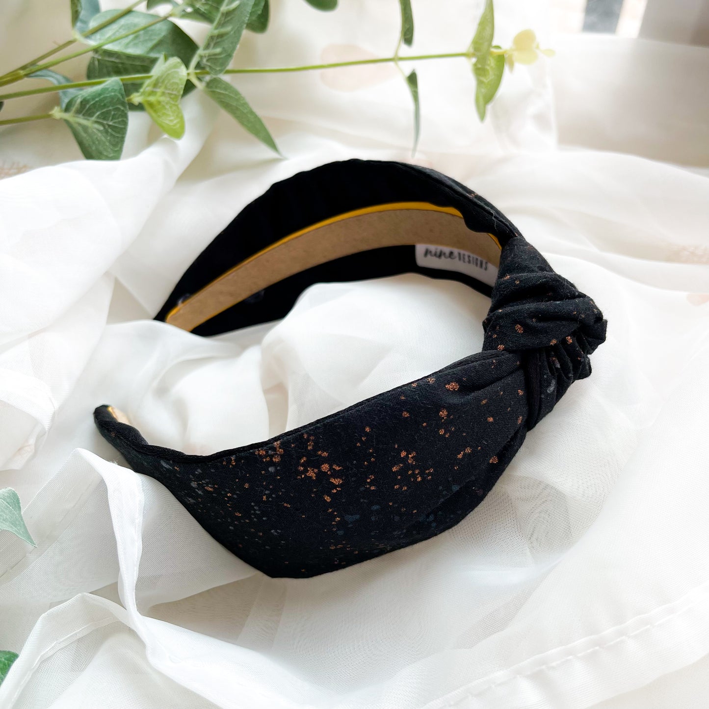 Black Speckle Satin Lined Knot Headband