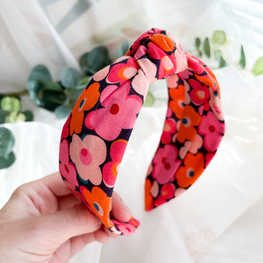 Pink and Orange Retro Floral Knot Headband