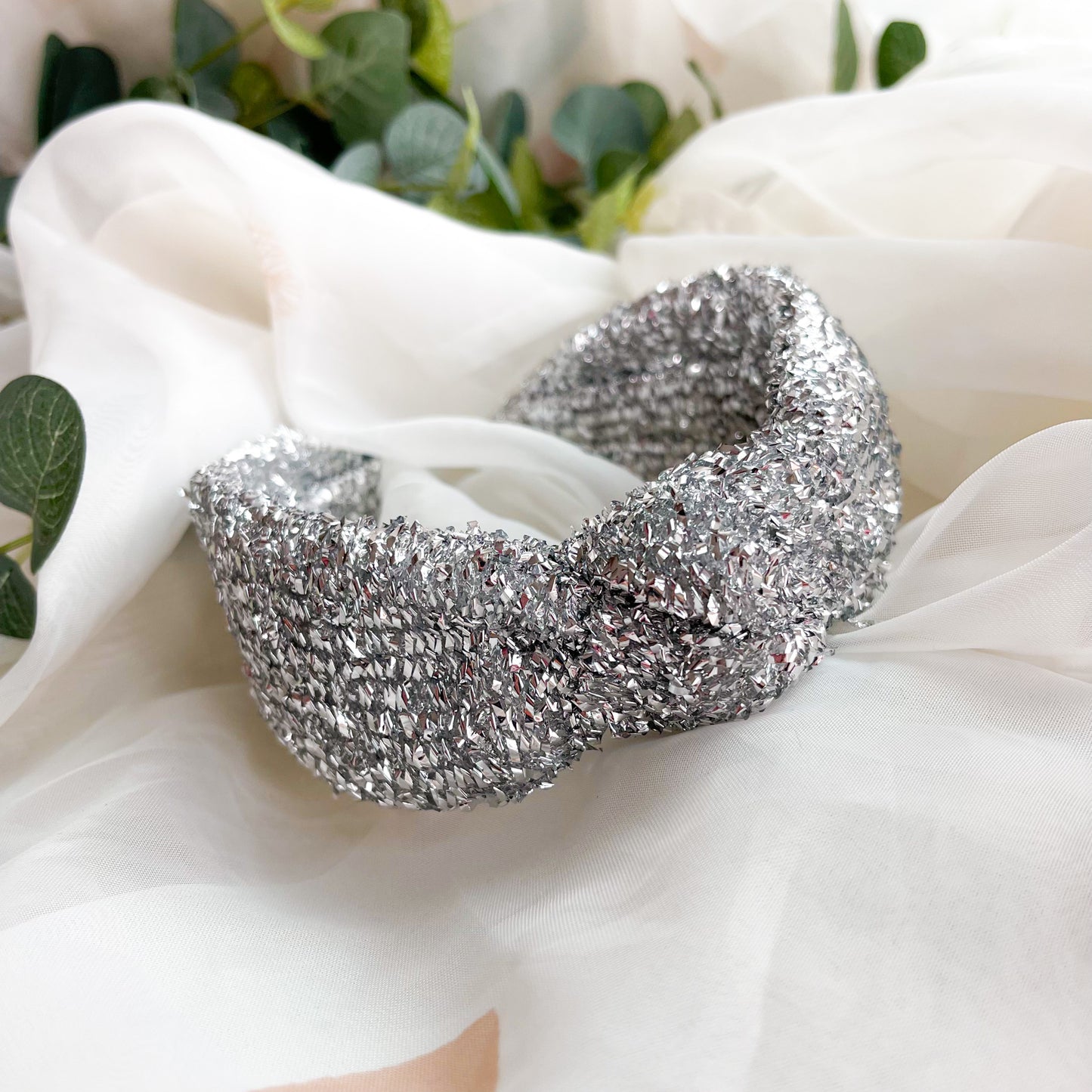 Silver Tinsel Knot Headband