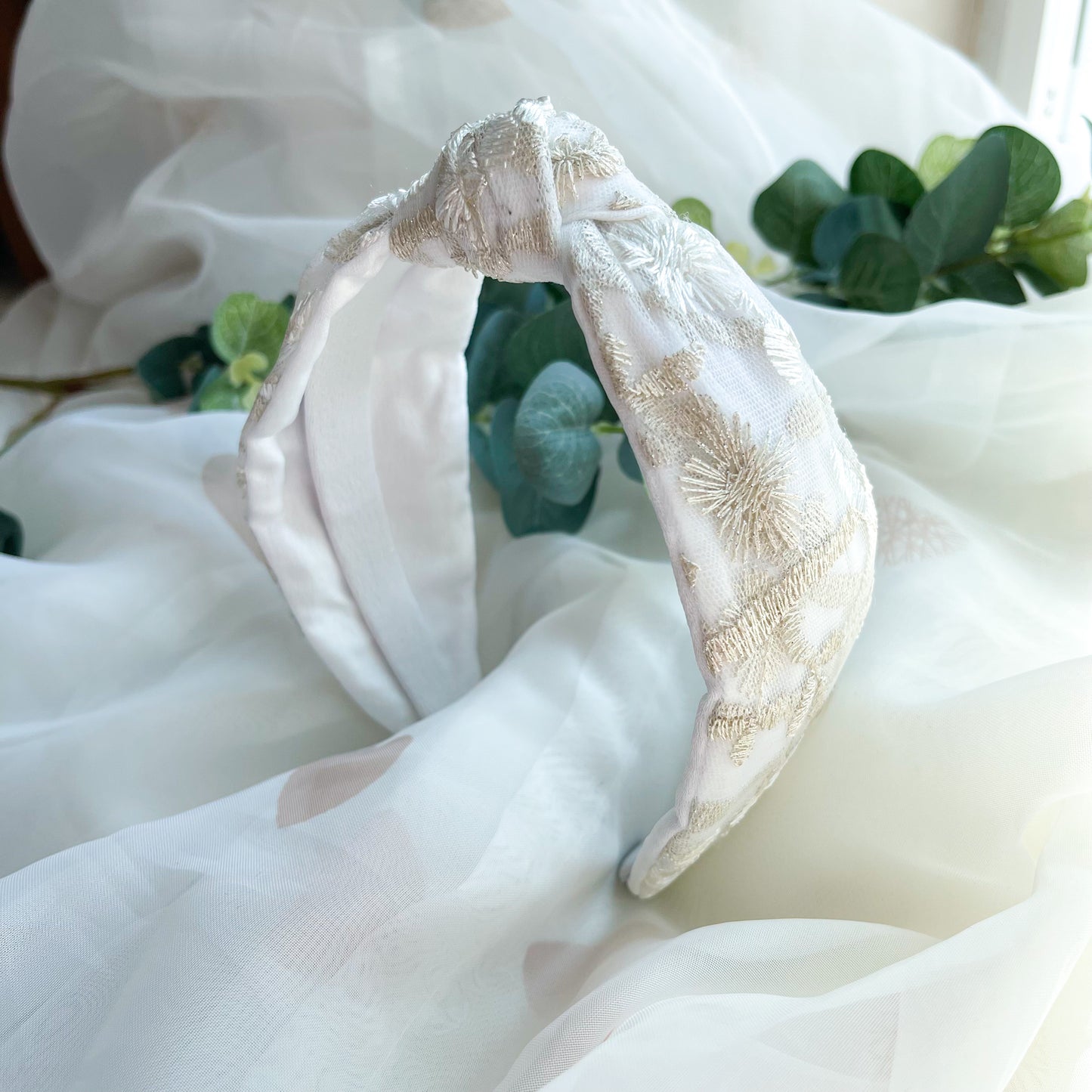 Embroidered Satin Lined Knot Headband