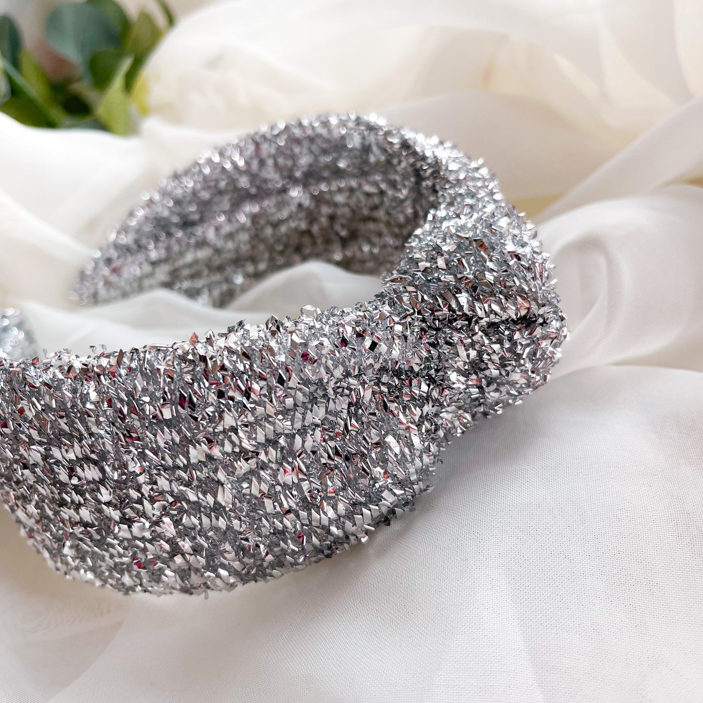 Silver Tinsel Knot Headband