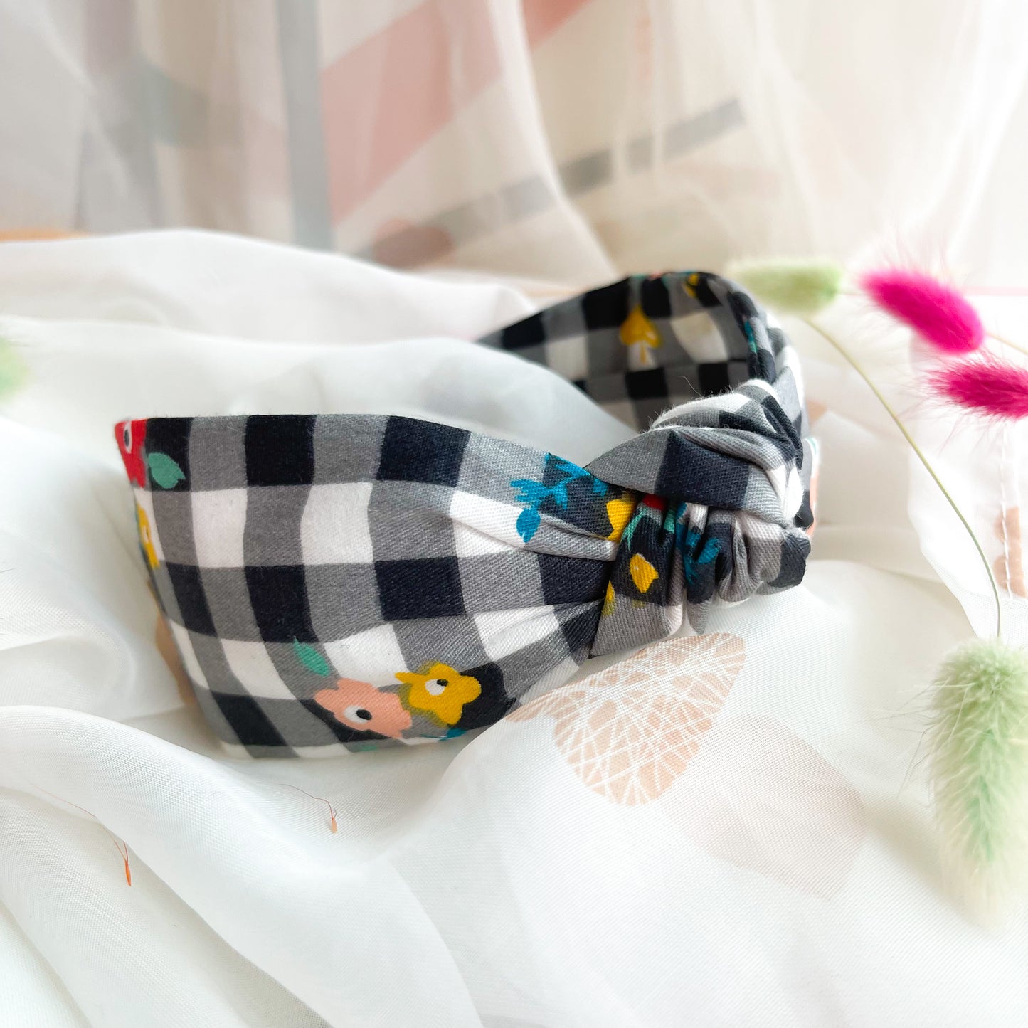 Floral Gingham Knot Headband