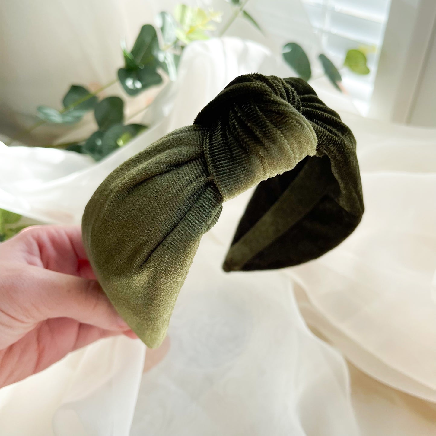 Olive Velvet Knot Headband