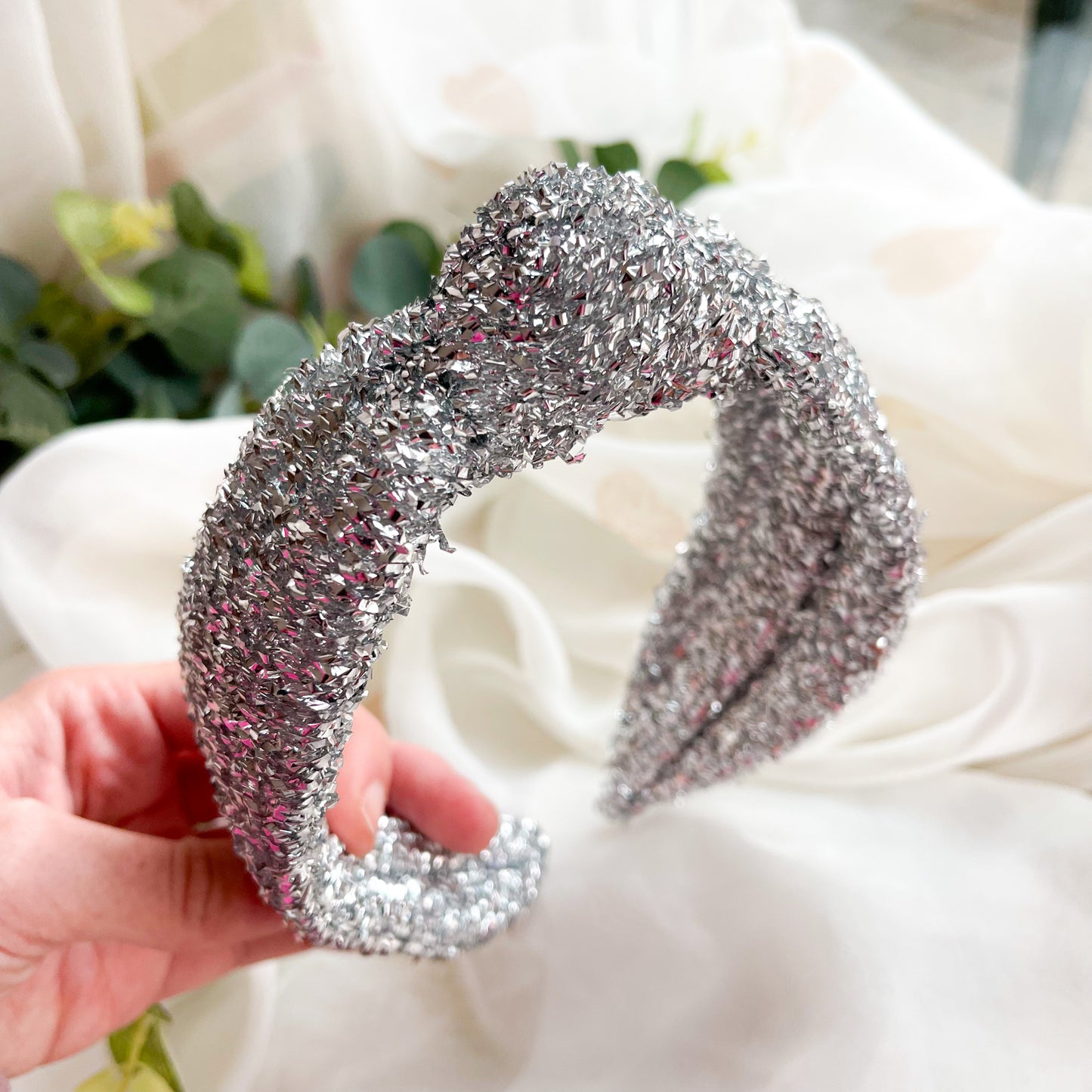 Silver Tinsel Knot Headband