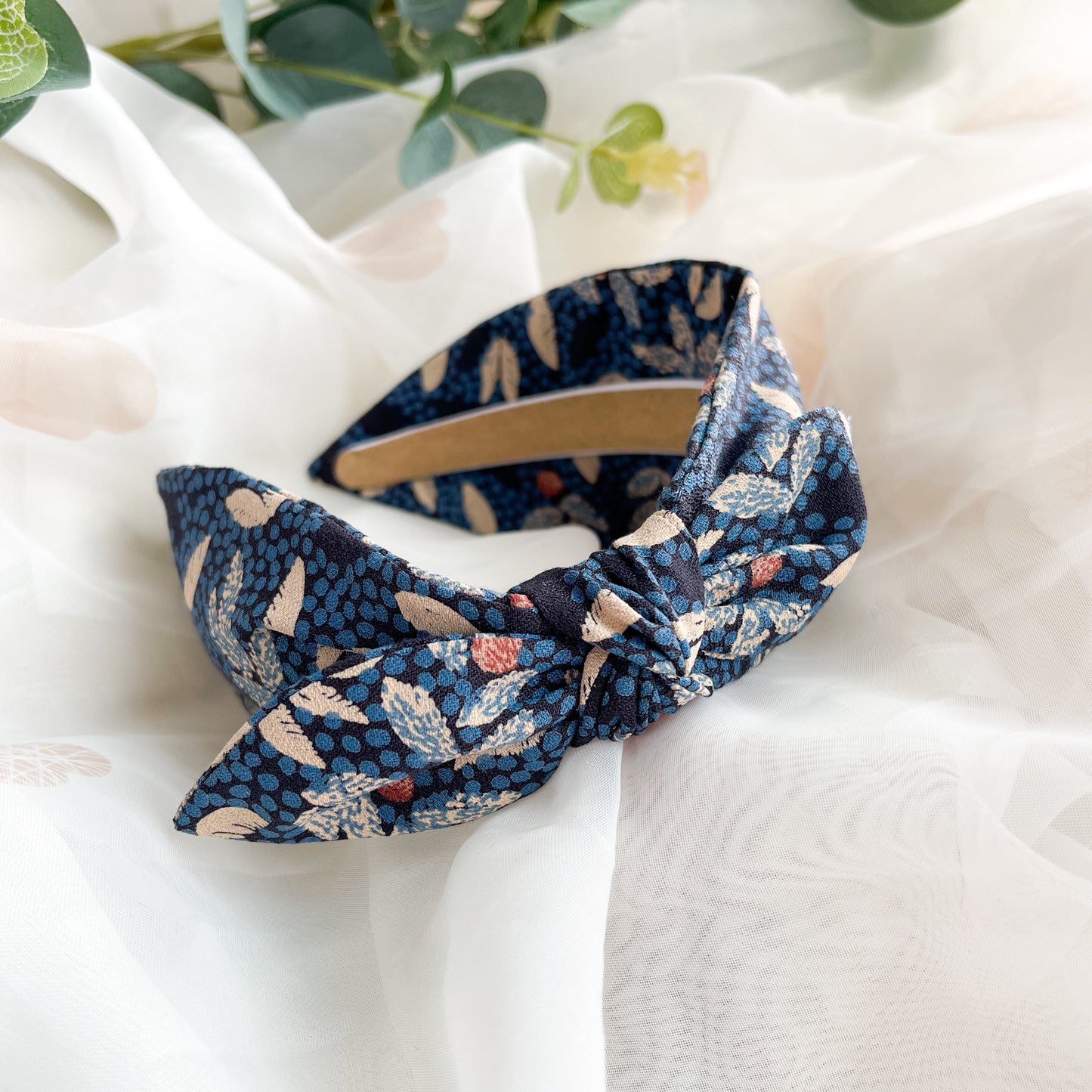 Navy Spot Side Bow Headband