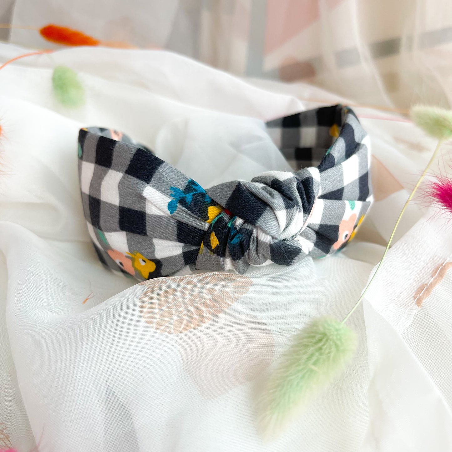 Floral Gingham Knot Headband