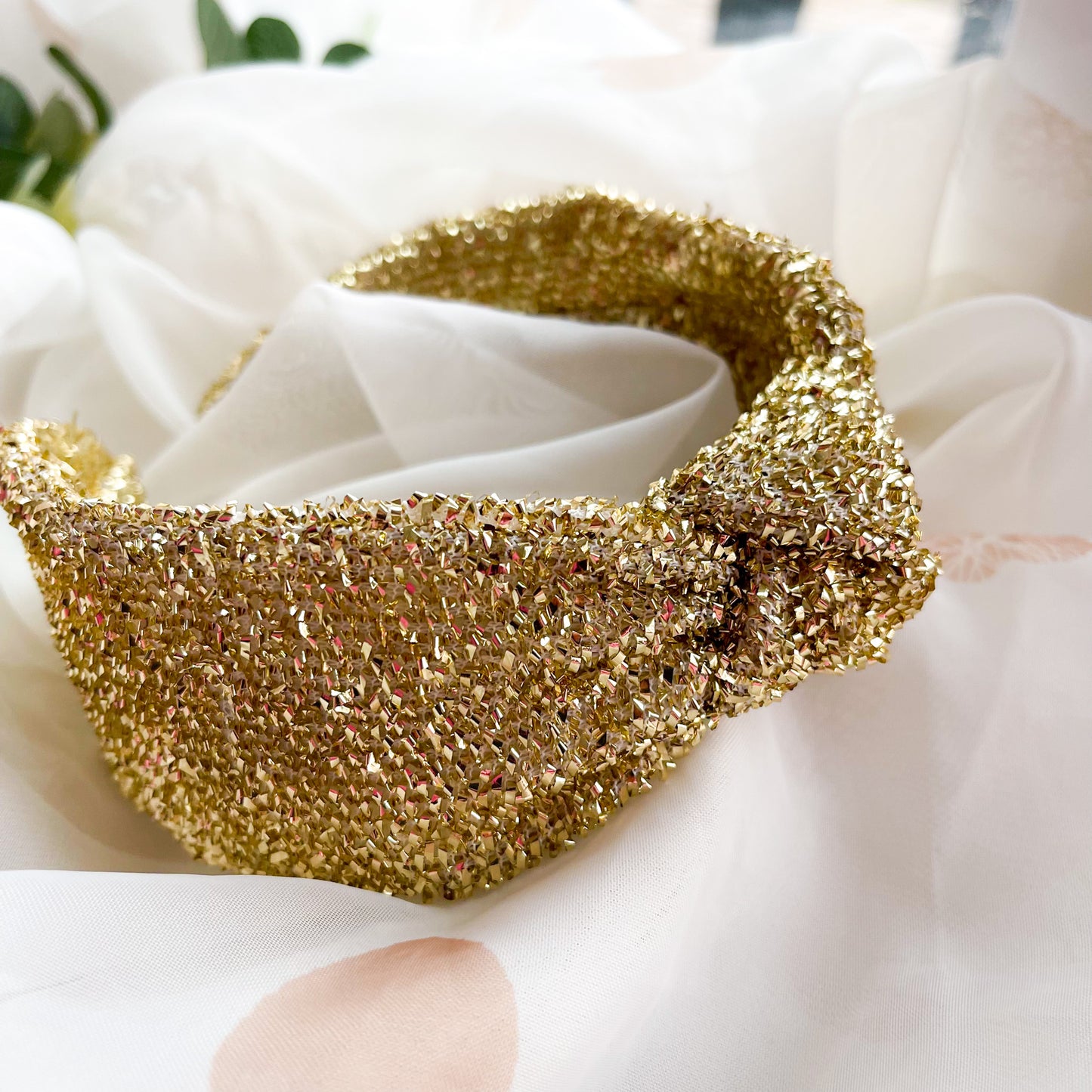 Gold Tinsel Knot Headband
