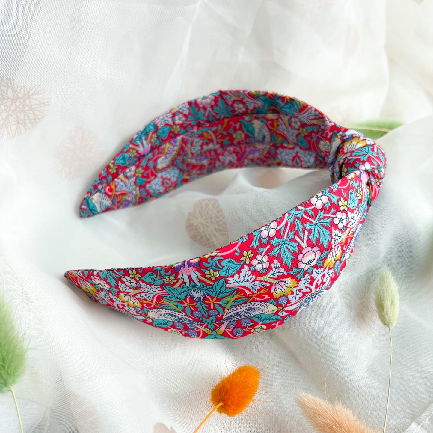 Strawberry Thief Red Liberty of London Print Knot Headband