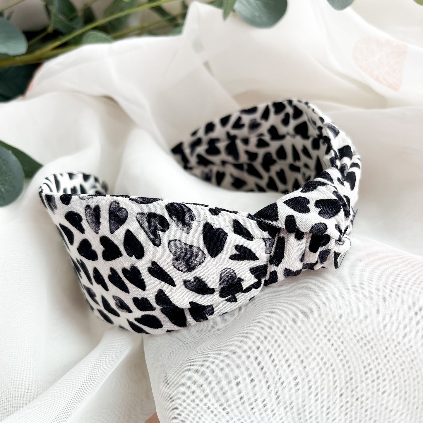 Monochrome Hearts Knot Headband