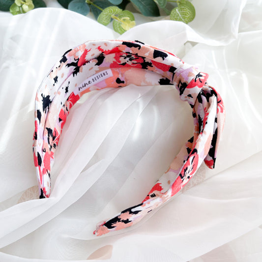Pink Floral Side Bow Headband