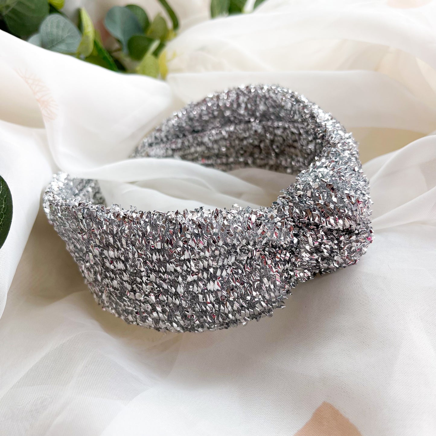 Silver Tinsel Knot Headband