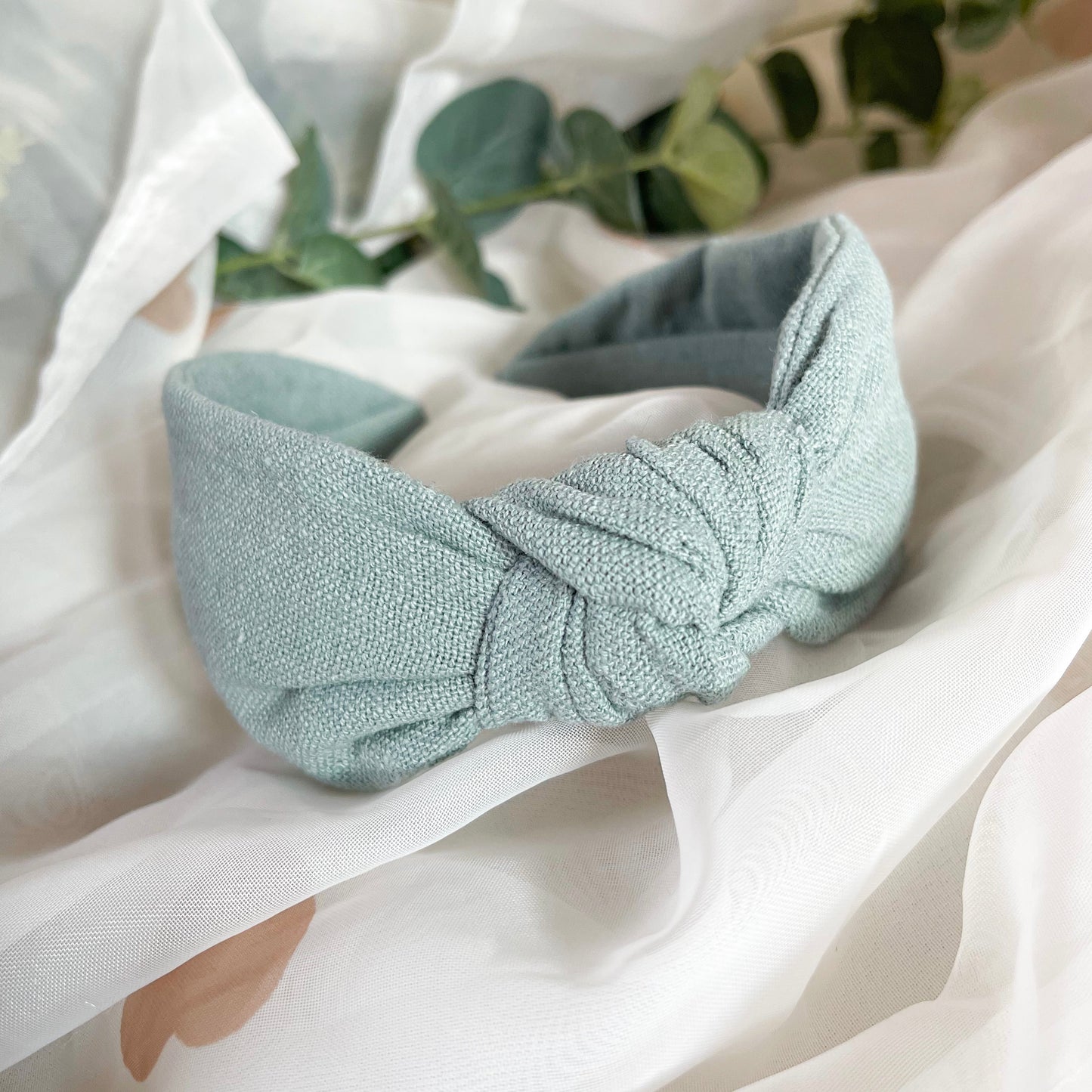 Sage Green Linen Knot Headband