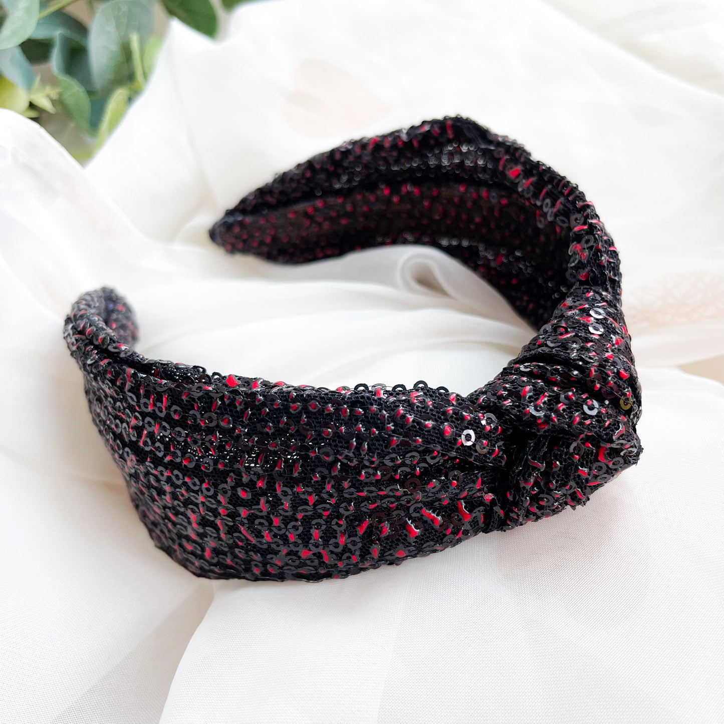 Black and Red Sequin Knot Headband