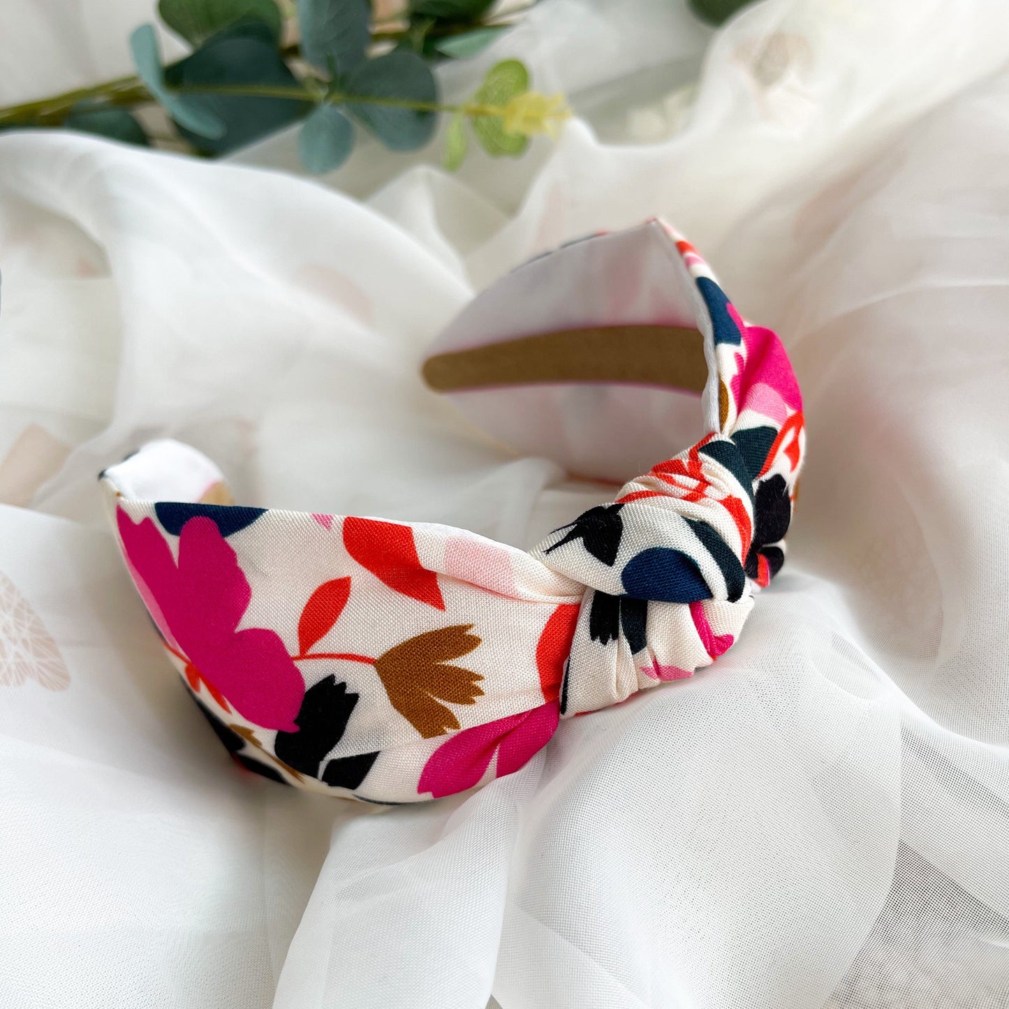 Colourful Floral Satin Lined Knot Headband