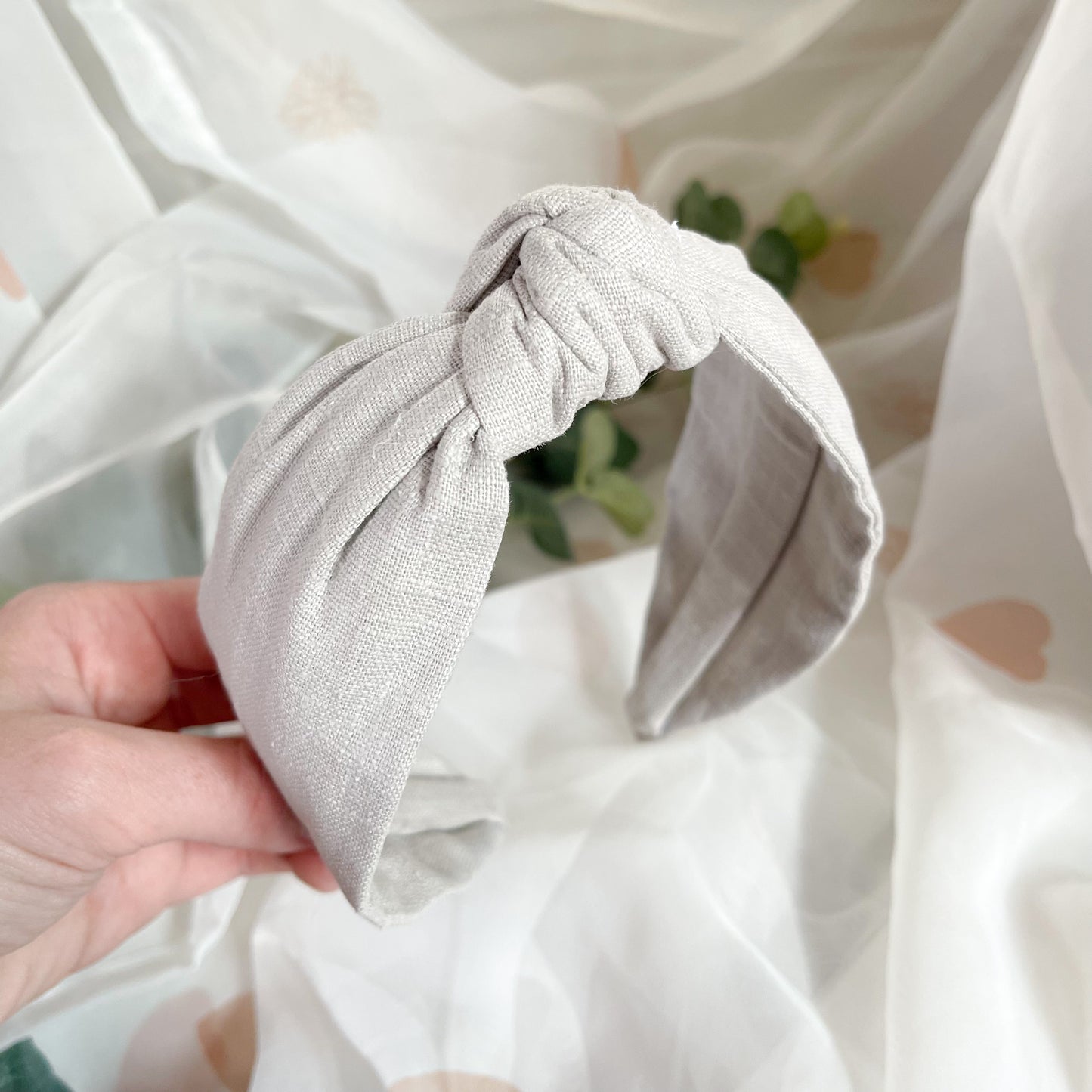 Taupe Linen Knot Headband