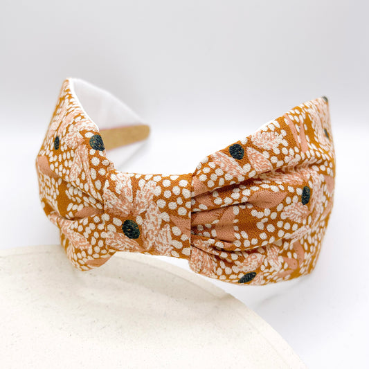 Mustard yellow turban headband, knot hairband, yellow spot hair accessory