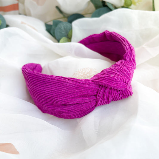 Hot Pink Corduroy Knot Headband