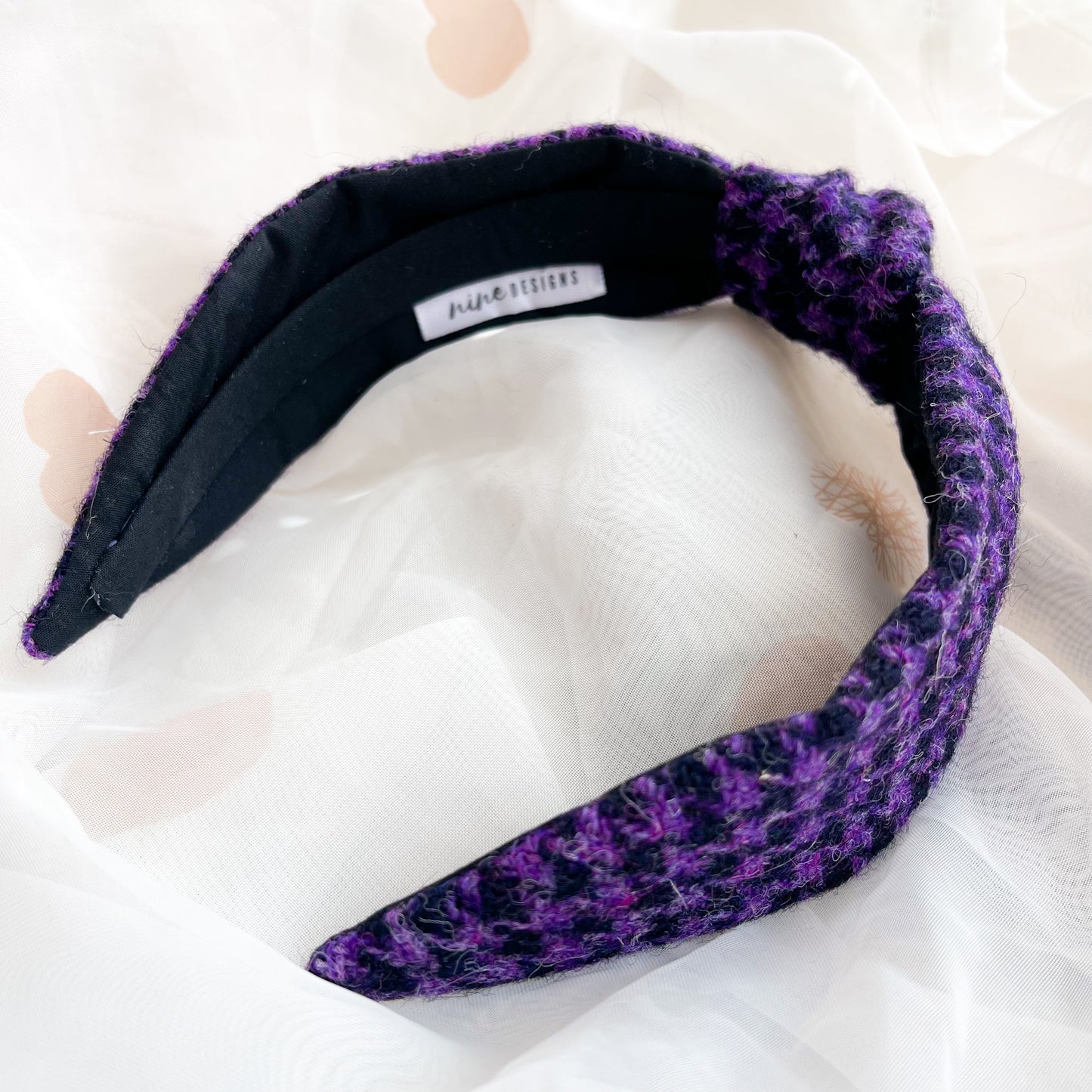 Purple Houndstooth Tweed Knot Headband