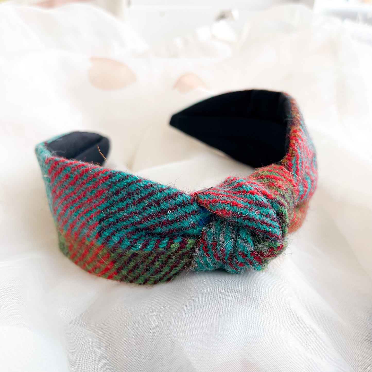 Turquoise Check Tweed Knot Headband