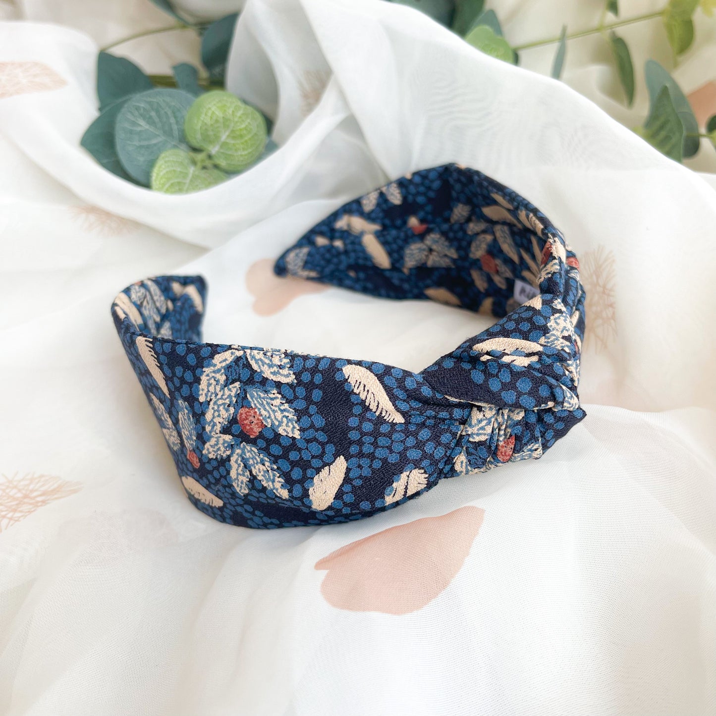 Navy Floral Print Knot Headband
