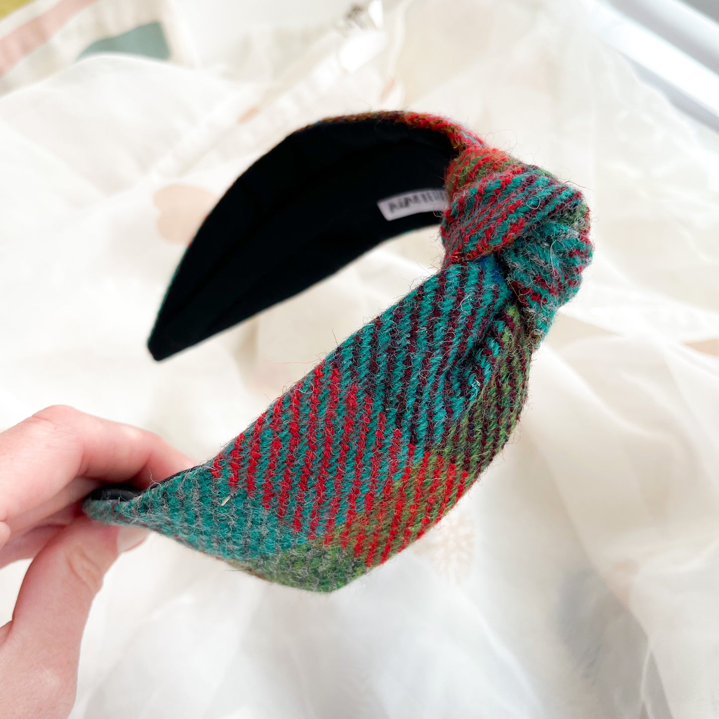 Turquoise Check Tweed Knot Headband