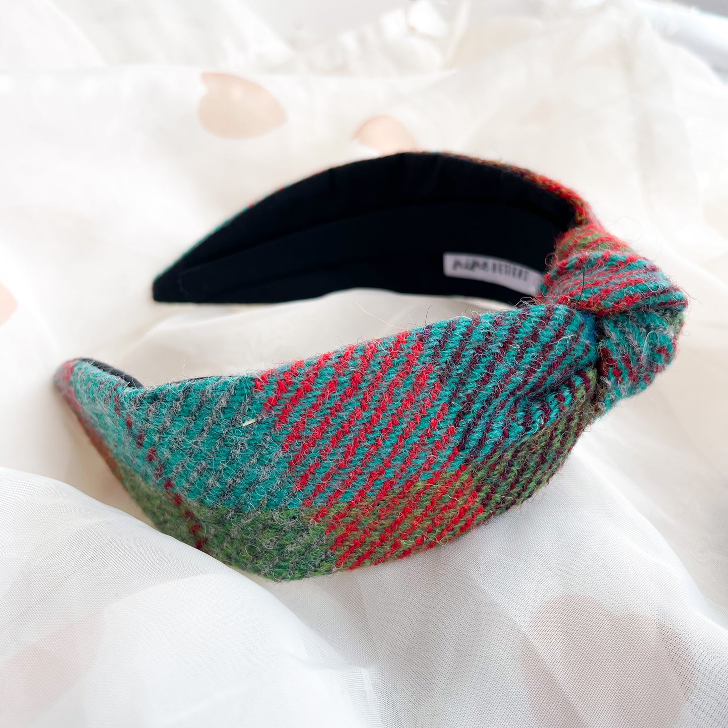 Turquoise Check Tweed Knot Headband