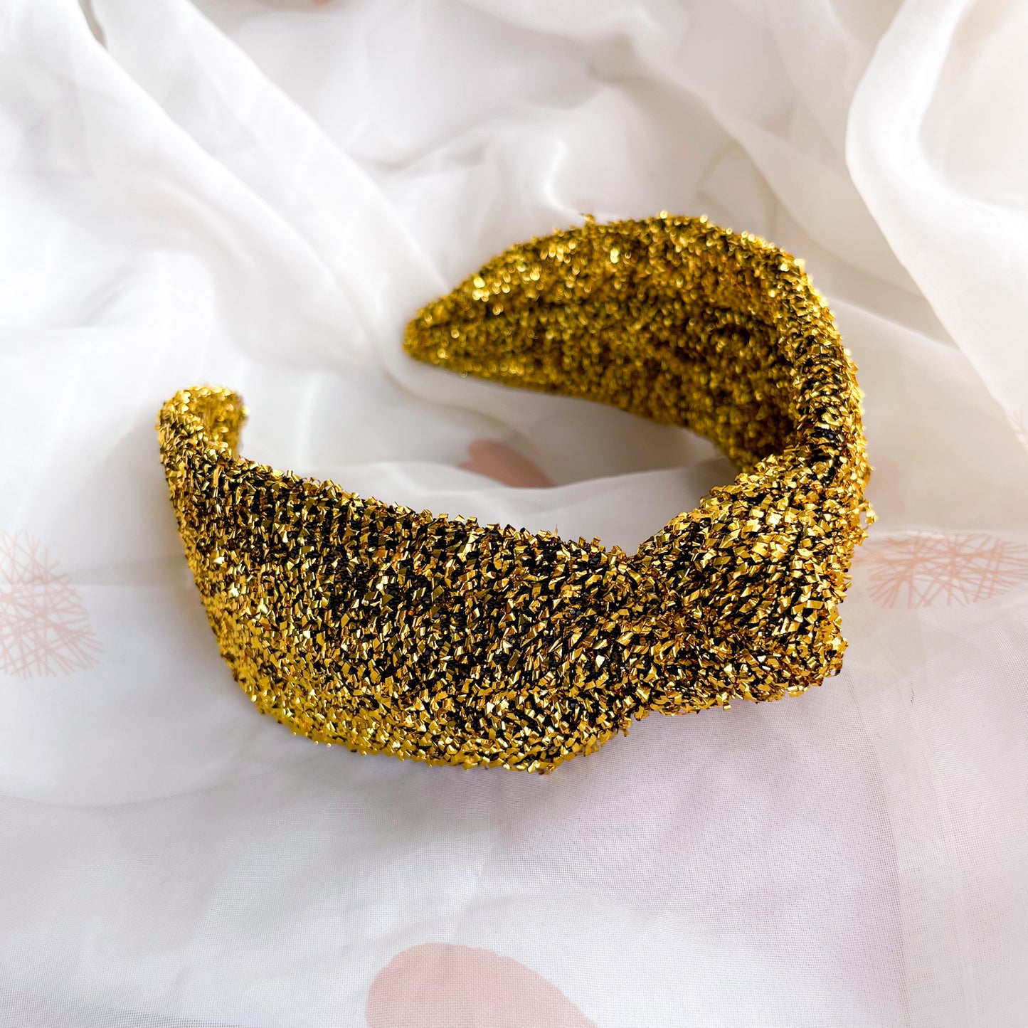 Black Gold Tinsel Knot Headband